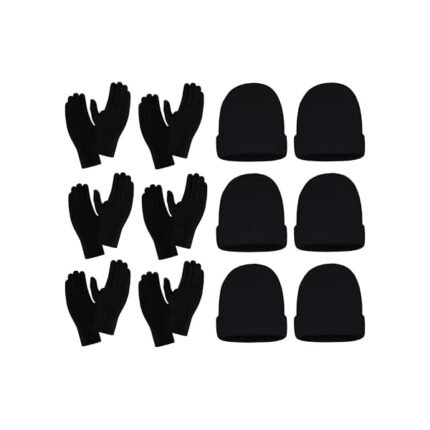 12 Pack Winter Beanies & Gloves Set, Stretchy Knit Unisex Men Women Toboggan Skull Cap