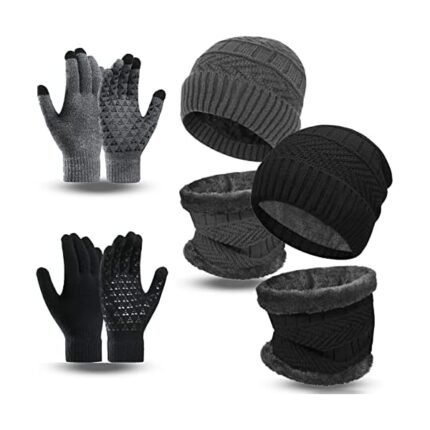 6 Pieces Winter Beanie Hat Scarf Gloves Set for Men and Women,Knitted Skull Cap Winter Hat Touchscreen Gloves Neck Warmer