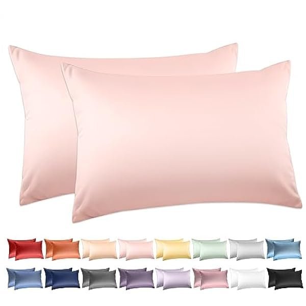 100% Cotton Standard Pillowcases Set of 2,  600 Thread Count Pillow Cases, 20x26 Inches, Super Soft and Breathable Envelope Closure (Pink)