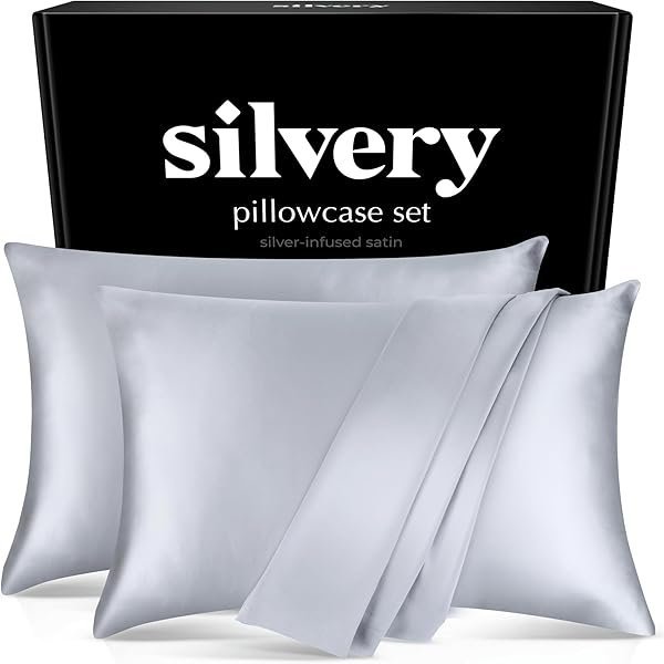 Silver Infused Satin Pillowcases Set – 2 Pack Silky Soft Cooling Pillow Cases with Self-Cleaning Technology™ for Hygienic Sleep – Better Than Silk for Hair and Skin, Size Queen 20x30”